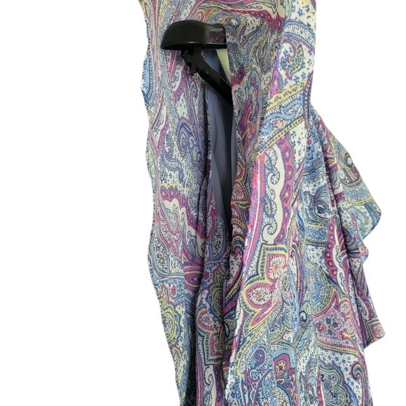 Ralph Lauren Paisley Print Black Label Ruffle Flutter Sleeve Dress Women 10 Blue - Picture 7 of 13